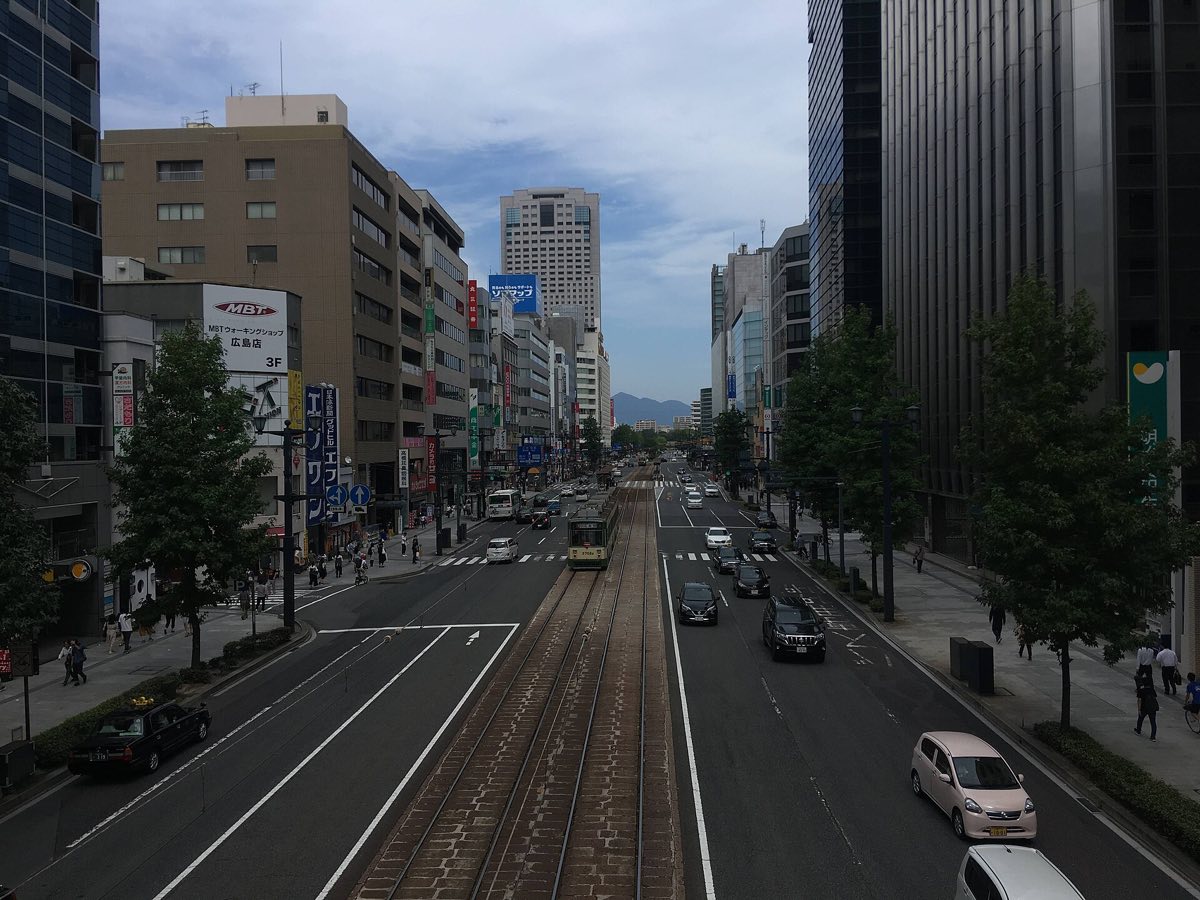 A Hiroden streetcar on the Ujina line, Hiroshima
