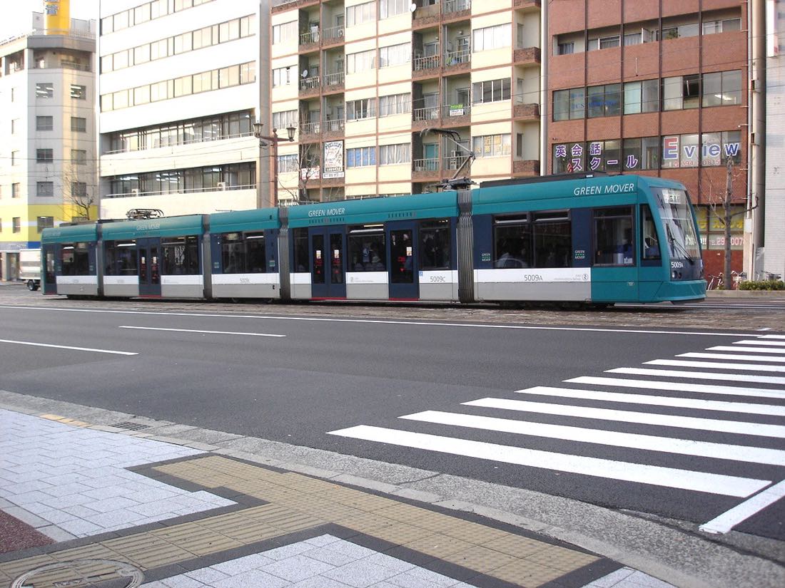 A Green Mover T-5000 tram on the Hiroden network