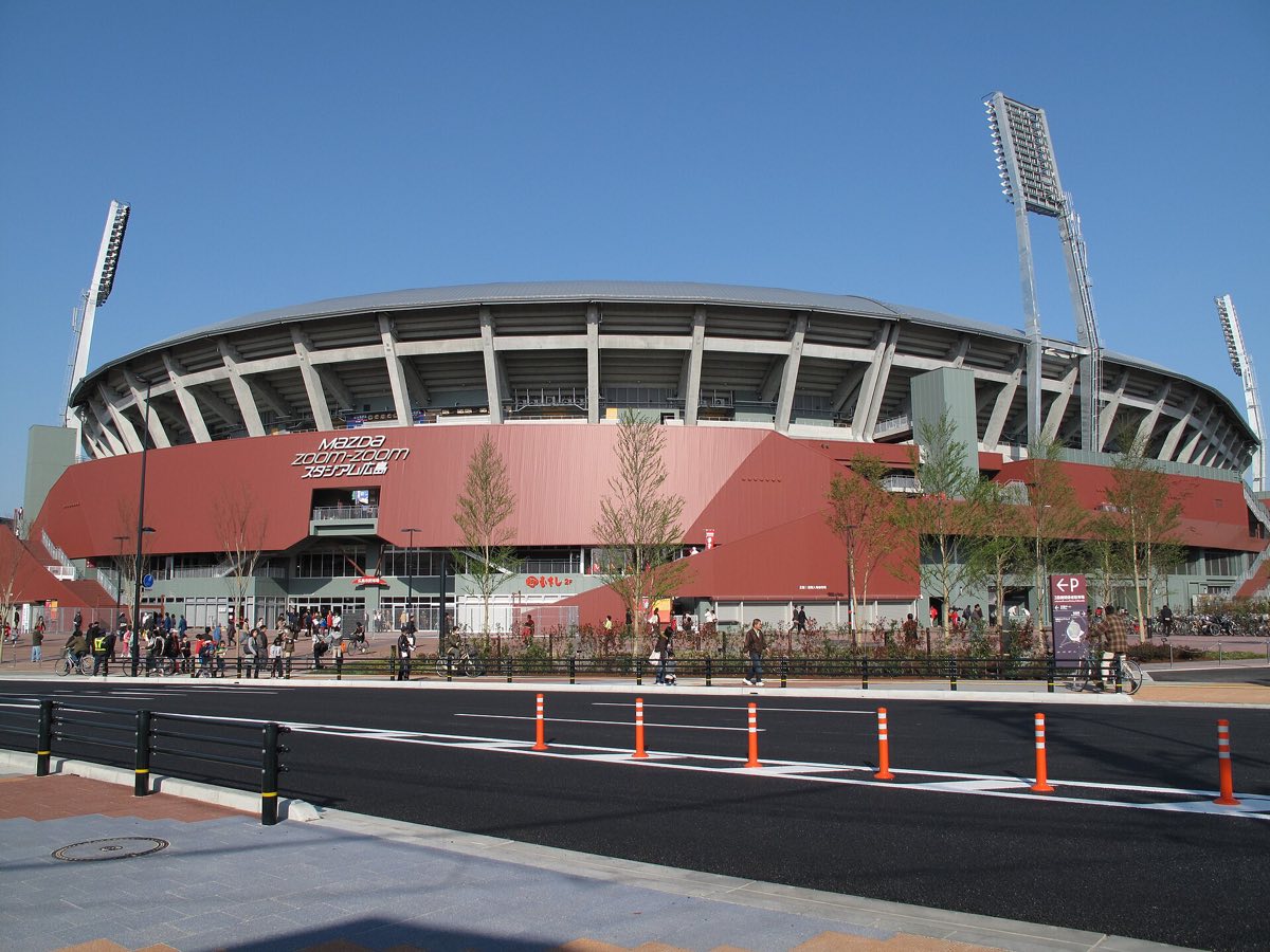 The facade of MAZDA Zoom-Zoom Stadium, home of the Hiroshima Carp